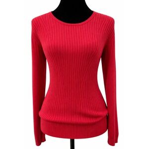Lana Lee Womens Pullover Crew Neck Sweater Size Large Red Ribbed Knit